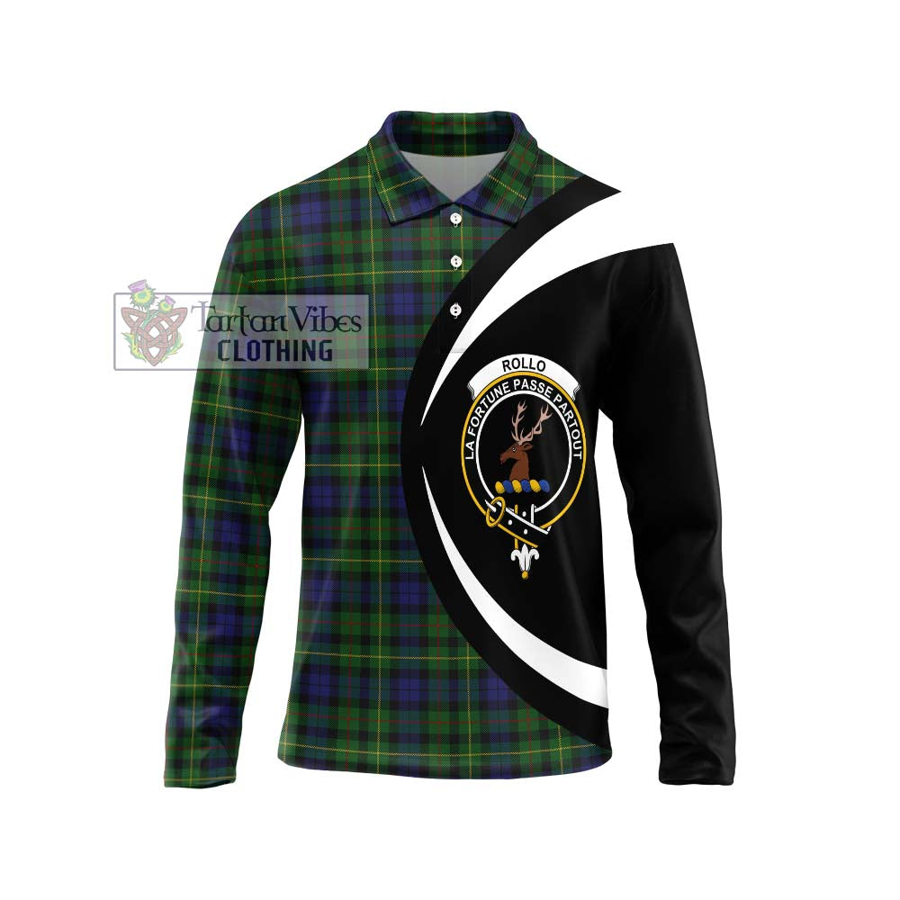 Rollo Tartan Long Sleeve Polo Shirt with Family Crest Circle Style Unisex - Tartan Vibes Clothing