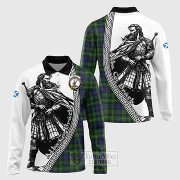 Rollo Tartan Clan Crest Long Sleeve Polo Shirt with Highlander Warrior Celtic Style