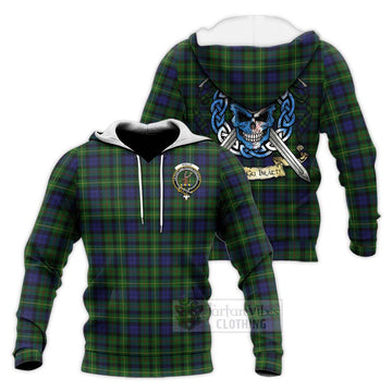 Rollo Tartan Knitted Hoodie with Family Crest Celtic Skull Style