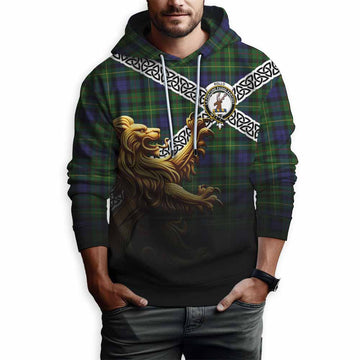 Rollo Crest Tartan Hoodie with Golden Lion Emblem Celtic Style Pullover Hoodie - Tartan Vibes Clothing