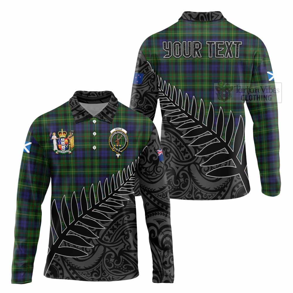 Tartan Vibes Clothing Rollo Crest Tartan Long Sleeve Polo Shirt with New Zealand Silver Fern Half Style