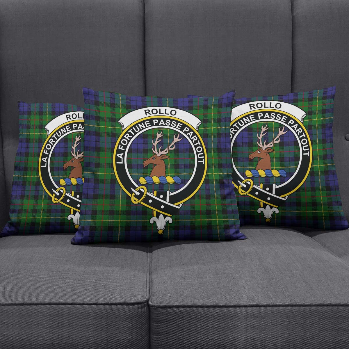 Rollo Tartan Pillow Cover with Family Crest Square Pillow Cover - Tartanvibesclothing