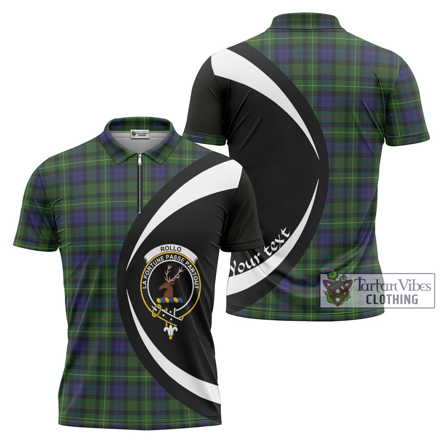 Rollo Tartan Zipper Polo Shirt with Family Crest Circle Style Unisex - Tartan Vibes Clothing