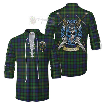 Rollo Tartan Ghillie Kilt Shirt with Family Crest Celtic Skull Style