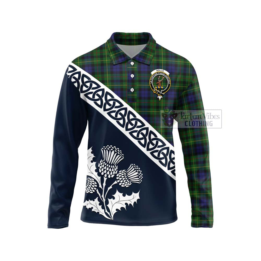 Tartan Vibes Clothing Rollo Tartan Long Sleeve Polo Shirt Featuring Thistle and Scotland Map