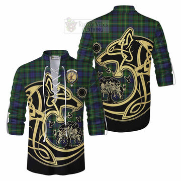 Rollo Tartan Ghillie Kilt Shirt with Family Crest Celtic Wolf Style