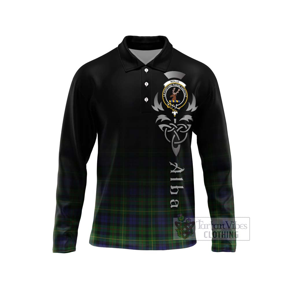 Tartan Vibes Clothing Rollo Tartan Long Sleeve Polo Shirt Featuring Alba Gu Brath Family Crest Celtic Inspired