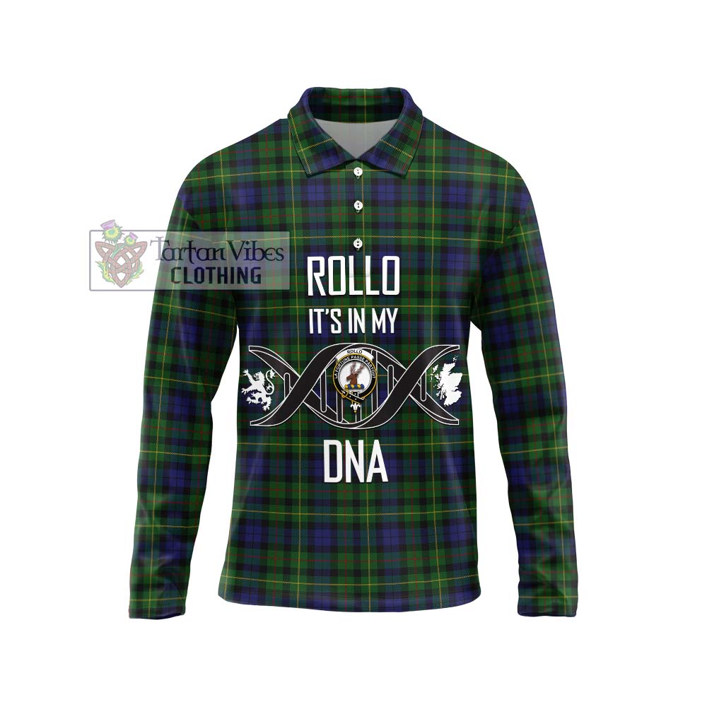 Rollo Tartan Long Sleeve Polo Shirt with Family Crest DNA In Me Style Unisex - Tartan Vibes Clothing