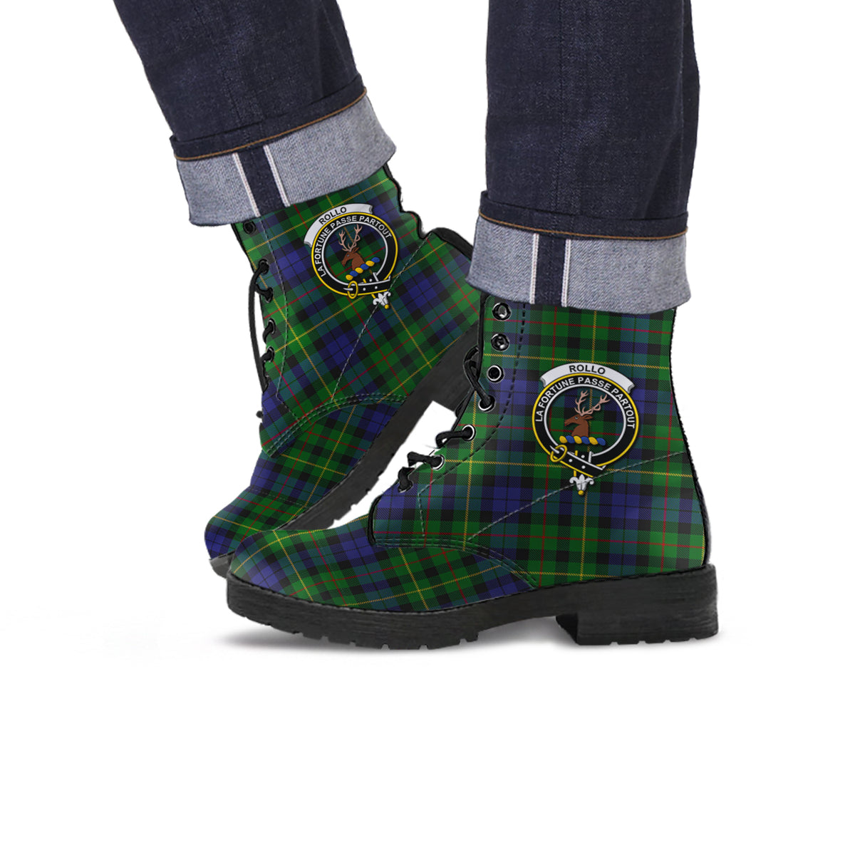 Rollo Tartan Leather Boots with Family Crest Men' Boots - Tartan Vibes Clothing