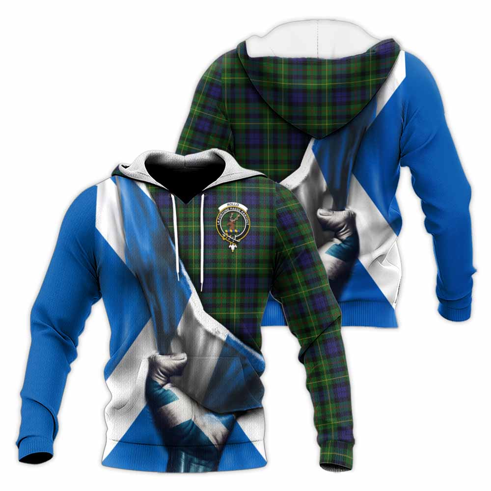 Tartan Vibes Clothing Rollo Tartan Knitted Hoodie with Family Crest Scotland Patriotic Style