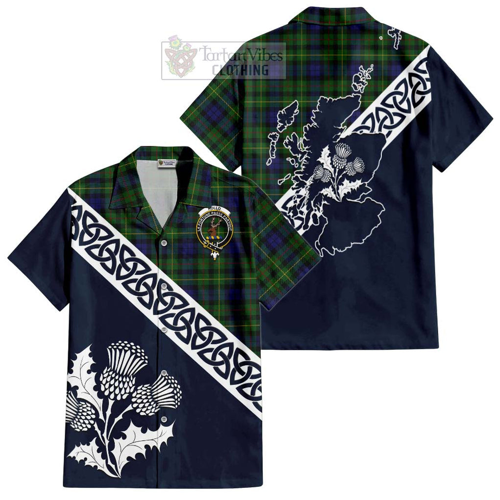 Tartan Vibes Clothing Rollo Tartan Short Sleeve Button Shirt Featuring Thistle and Scotland Map