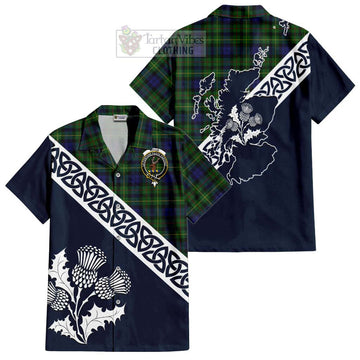 Rollo Tartan Short Sleeve Button Shirt Featuring Thistle and Scotland Map