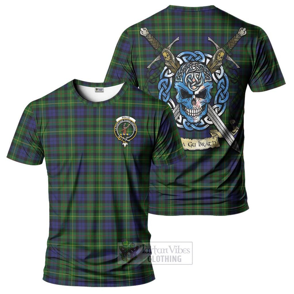 Tartan Vibes Clothing Rollo Tartan T-Shirt with Family Crest Celtic Skull Style