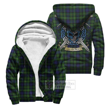 Rollo Tartan Sherpa Hoodie with Family Crest Celtic Skull Style