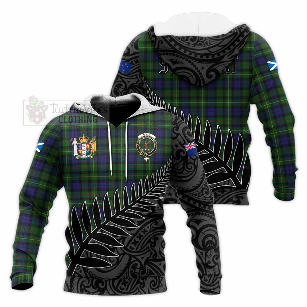 Tartan Vibes Clothing Rollo Crest Tartan Knitted Hoodie with New Zealand Silver Fern Half Style