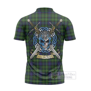 Rollo Tartan Zipper Polo Shirt with Family Crest Celtic Skull Style