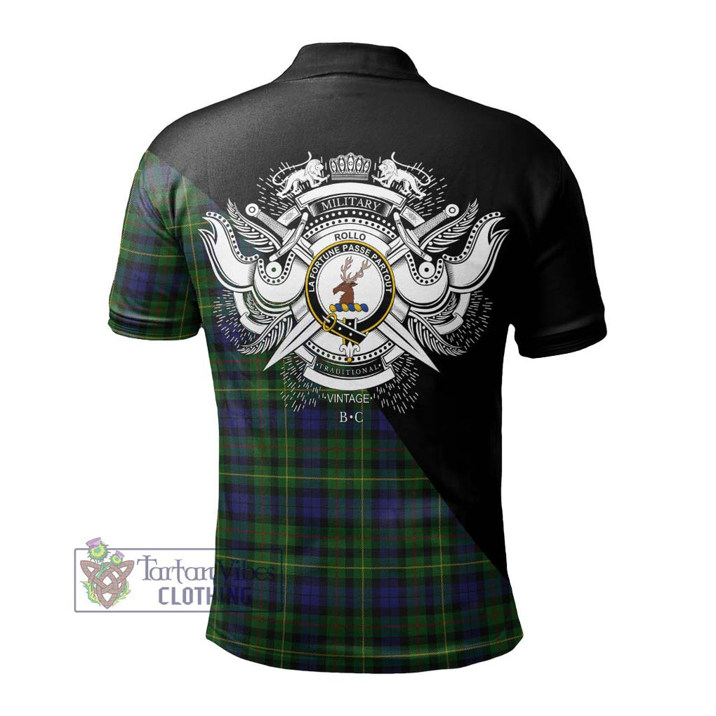 Rollo Tartan Polo Shirt with Family Crest and Military Logo Style - Tartanvibesclothing Shop