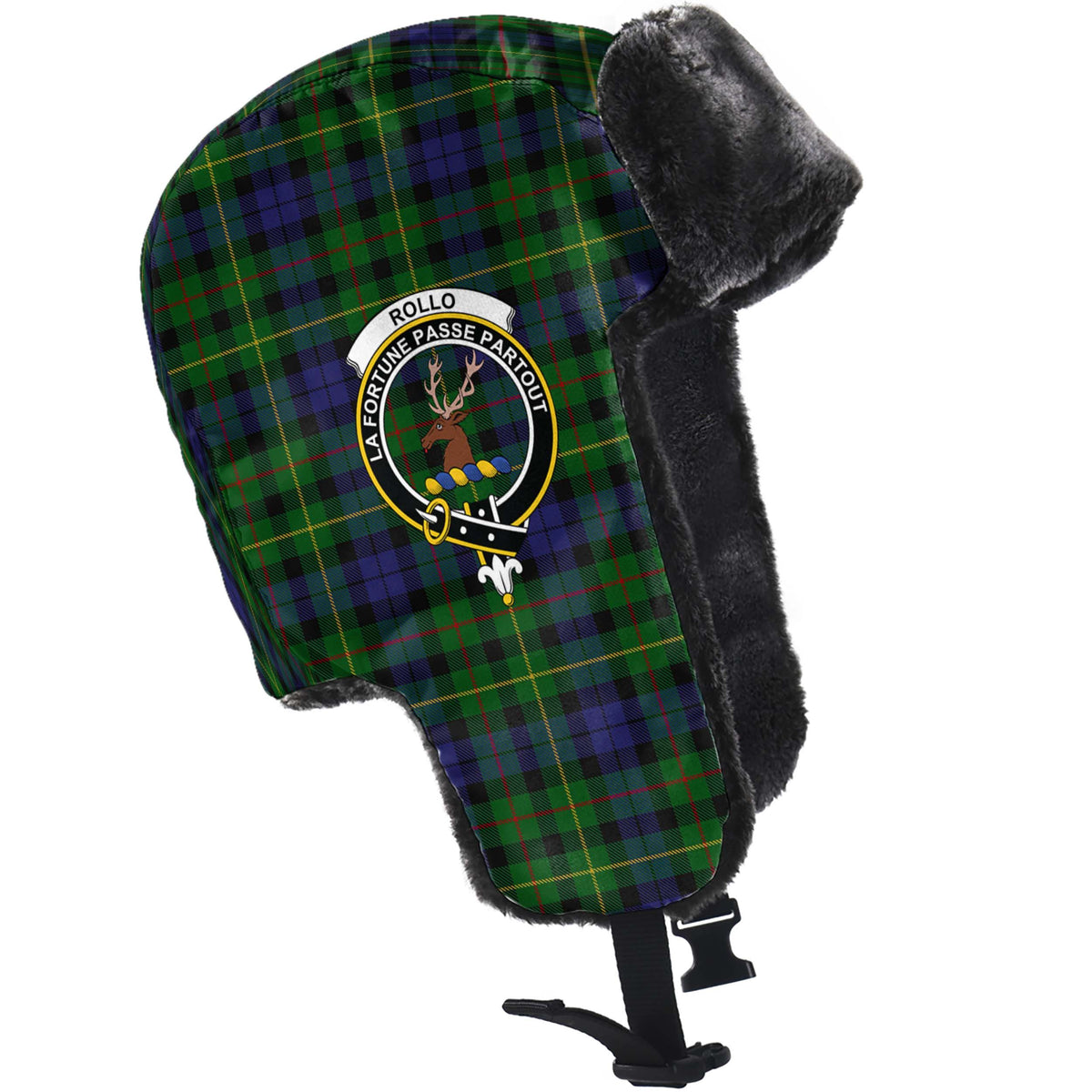 Rollo Tartan Winter Trapper Hat with Family Crest - Tartan Vibes Clothing