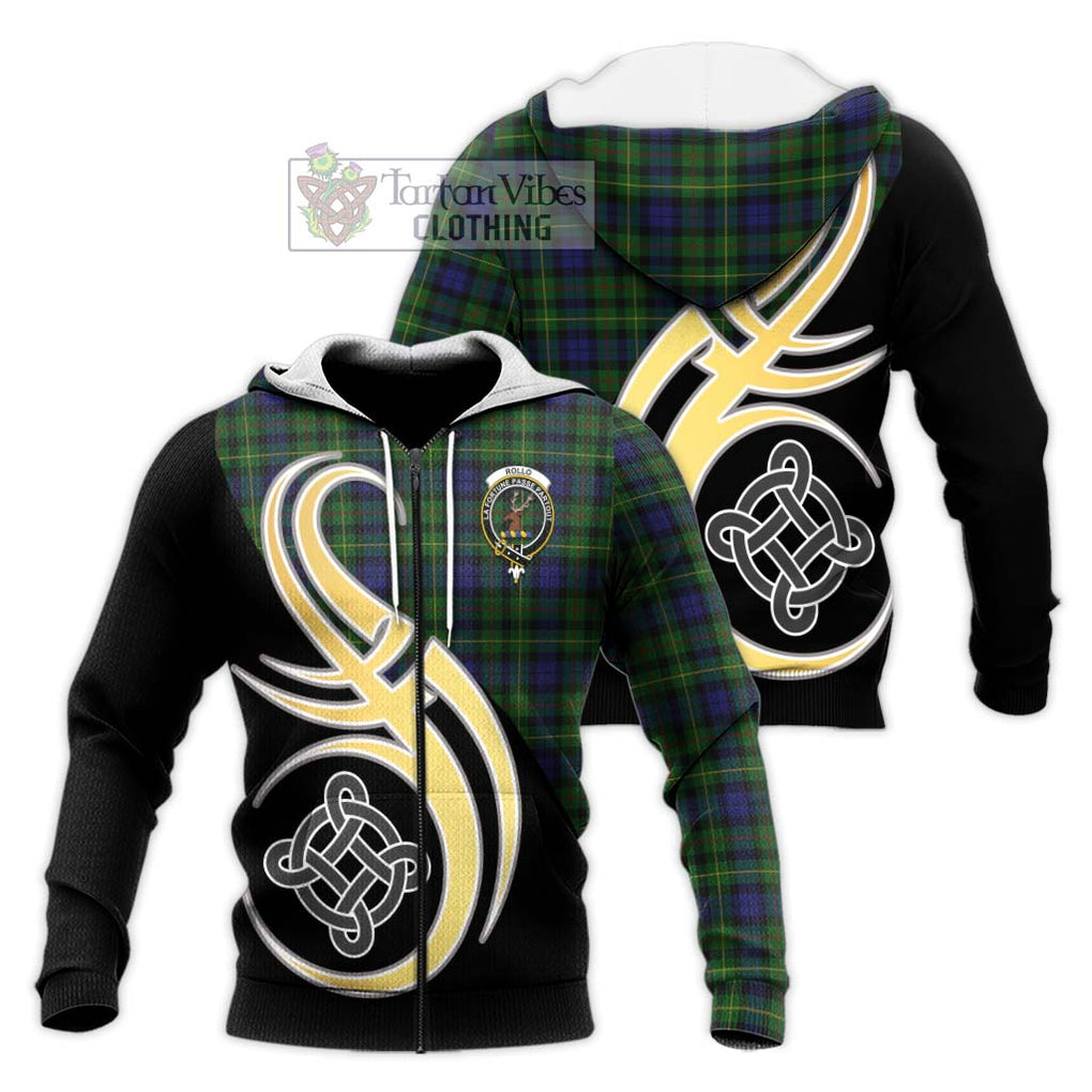 Rollo Tartan Knitted Hoodie with Family Crest and Celtic Symbol Style Unisex Knitted Zip Hoodie - Tartan Vibes Clothing