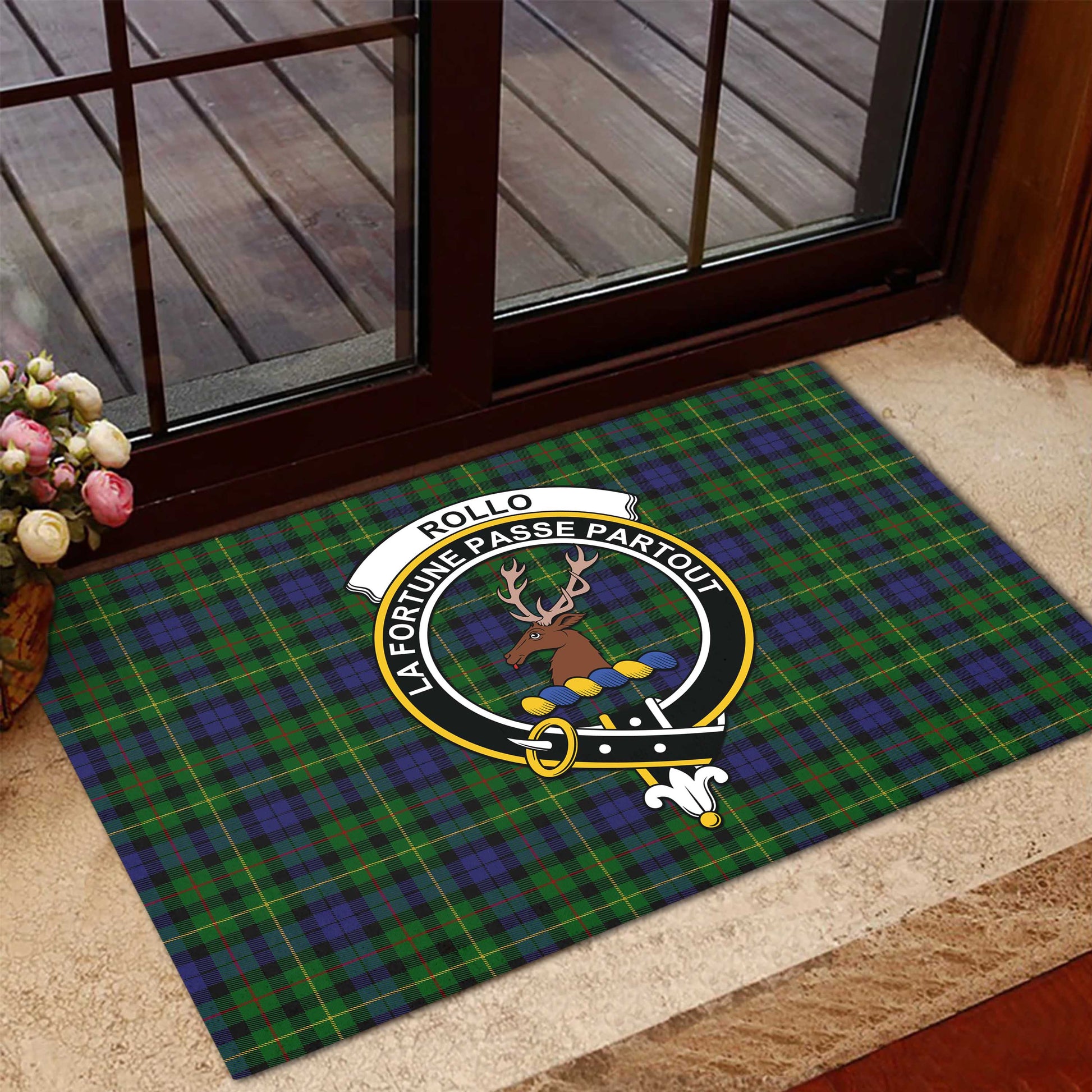 Rollo Tartan Door Mat with Family Crest - Tartanvibesclothing Shop