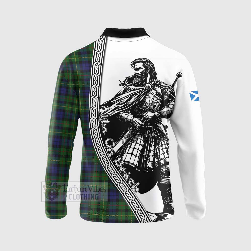 Tartan Vibes Clothing Rollo Tartan Clan Crest Long Sleeve Polo Shirt with Highlander Warrior Celtic Style