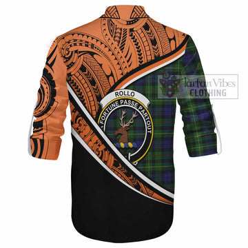 Rollo Crest Tartan Ghillie Kilt Shirt with Polynesian Vibes Style - Orange Version