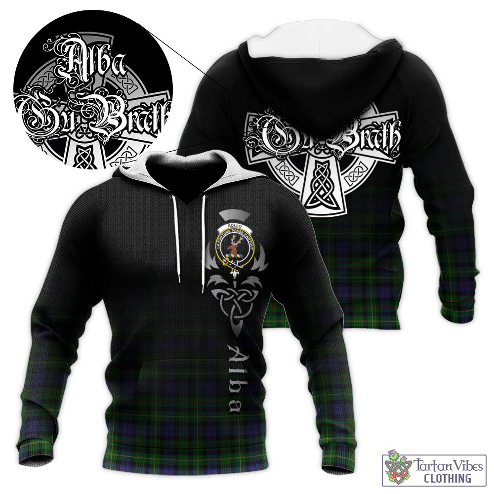 Tartan Vibes Clothing Rollo Tartan Knitted Hoodie Featuring Alba Gu Brath Family Crest Celtic Inspired