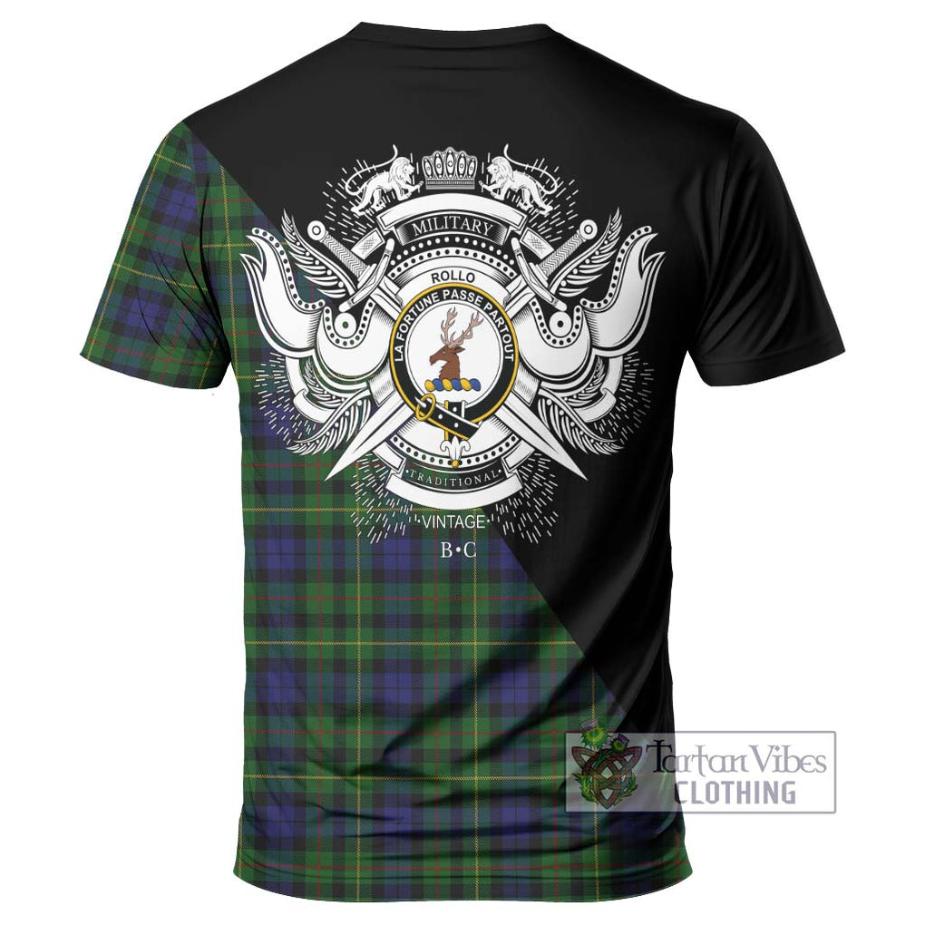 Rollo Tartan T-Shirt with Family Crest and Military Logo Style - Tartanvibesclothing Shop