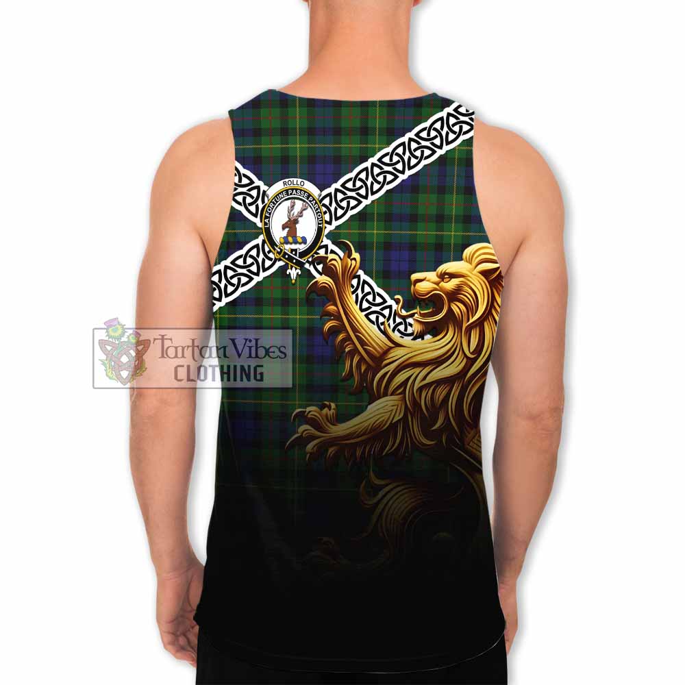 Rollo Crest Tartan Men's Tank Top with Golden Lion Emblem Celtic Style - Tartan Vibes Clothing