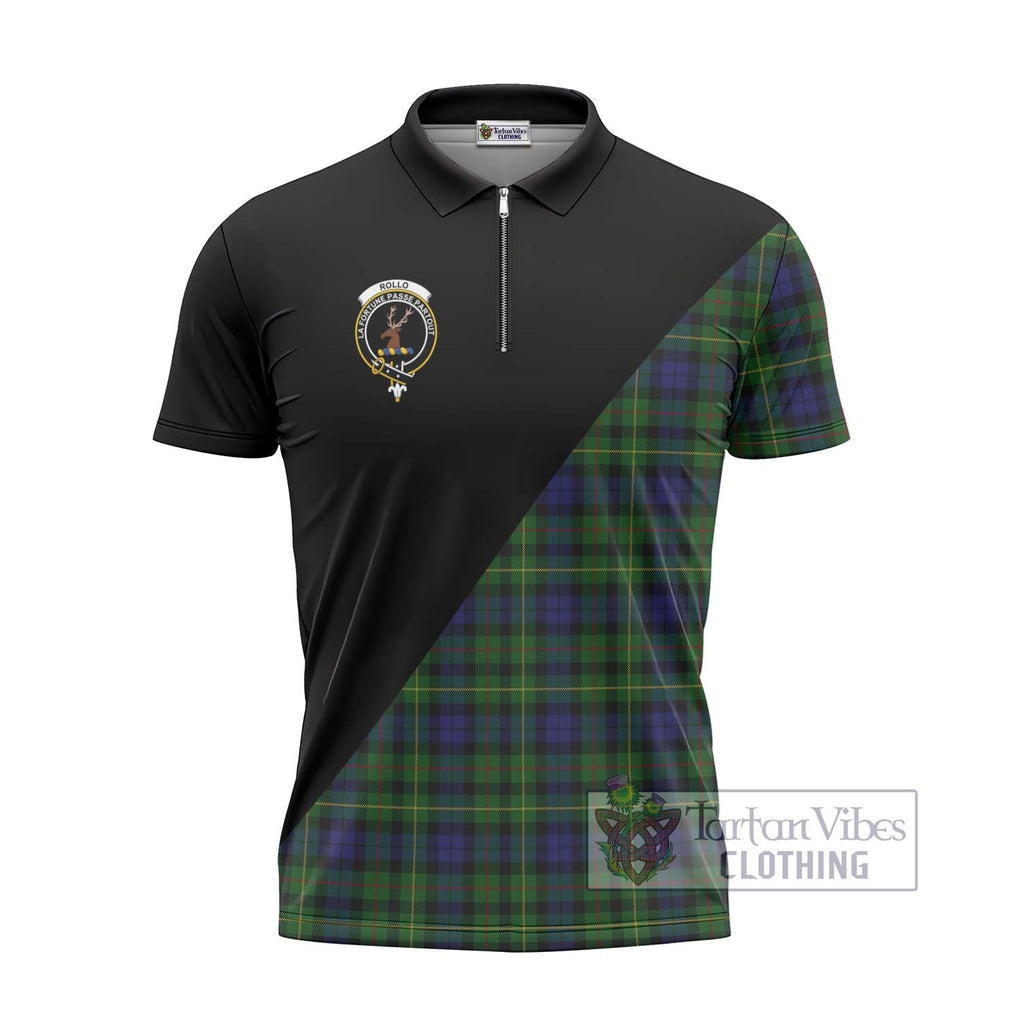 Rollo Tartan Zipper Polo Shirt with Family Crest and Military Logo Style - Tartanvibesclothing Shop