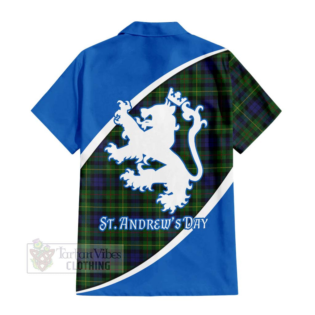 Tartan Vibes Clothing Rollo Family Crest Tartan Short Sleeve Button Shirt Celebrate Saint Andrew's Day in Style