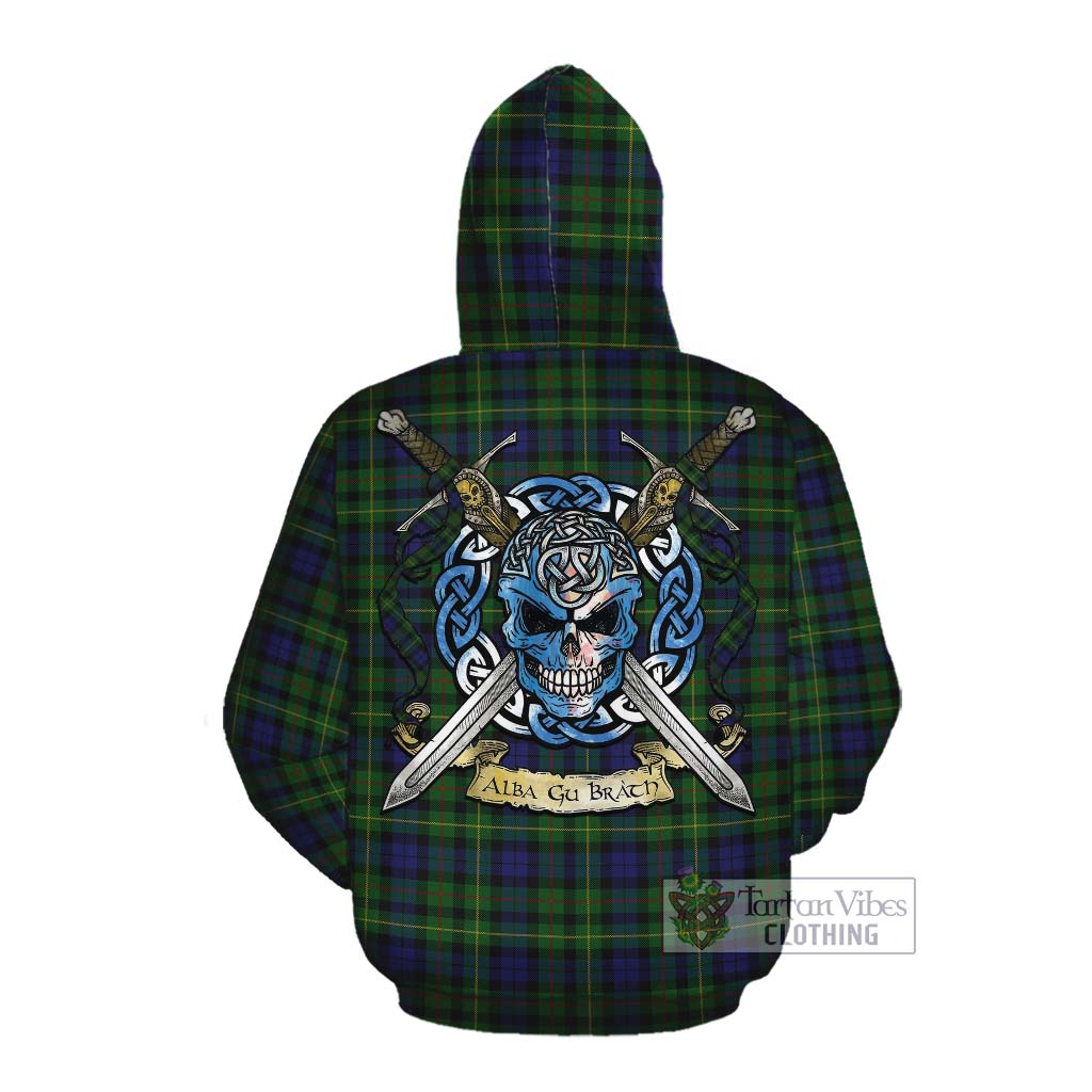 Tartan Vibes Clothing Rollo Tartan Cotton Hoodie with Family Crest Celtic Skull Style