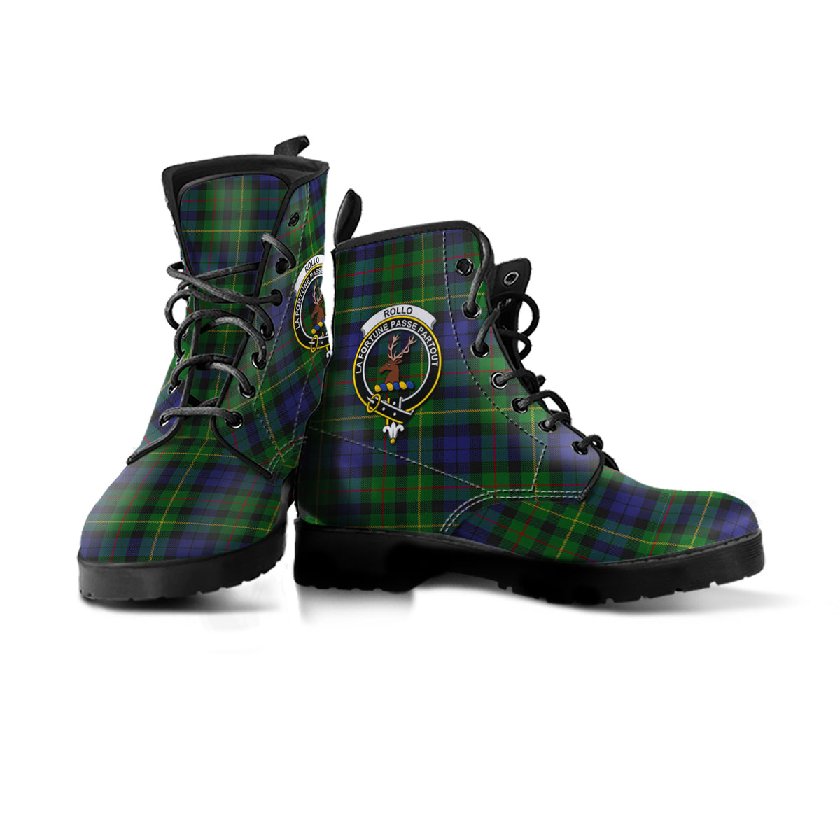 Rollo Tartan Leather Boots with Family Crest - Tartan Vibes Clothing