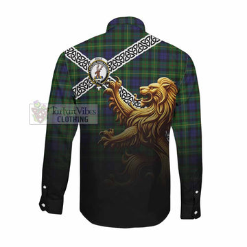Rollo Crest Tartan Long Sleeve Button Shirt with Golden Lion Emblem Celtic Style Men's Shirt - Tartan Vibes Clothing