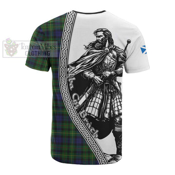 Rollo Tartan Clan Crest Cotton T-shirt with Highlander Warrior Celtic Style