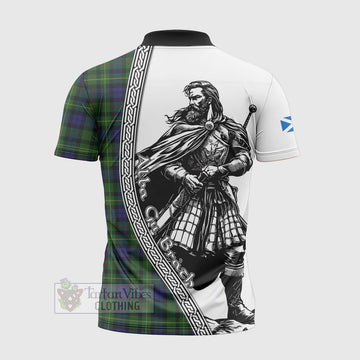 Rollo Tartan Clan Crest Zipper Polo Shirt with Highlander Warrior Celtic Style