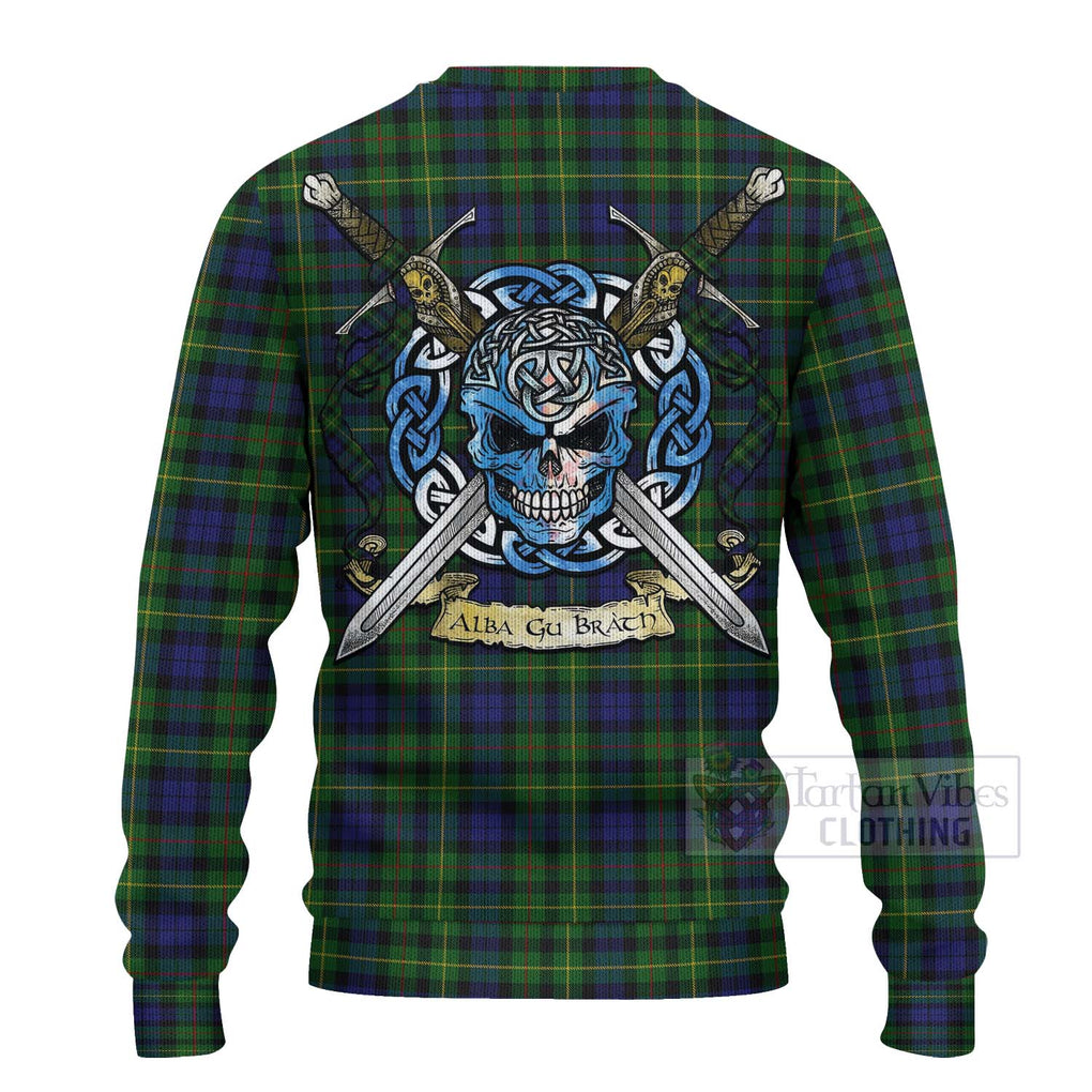 Tartan Vibes Clothing Rollo Tartan Knitted Sweater with Family Crest Celtic Skull Style