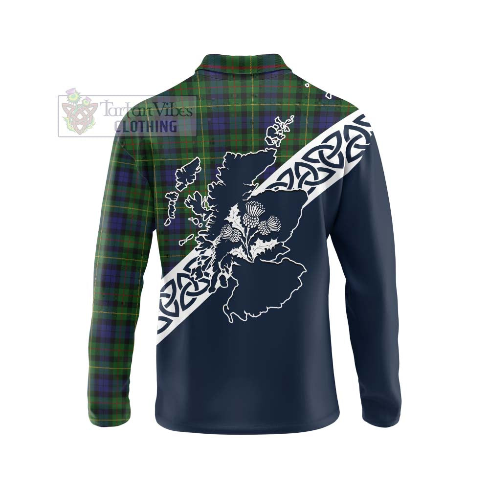 Tartan Vibes Clothing Rollo Tartan Long Sleeve Polo Shirt Featuring Thistle and Scotland Map