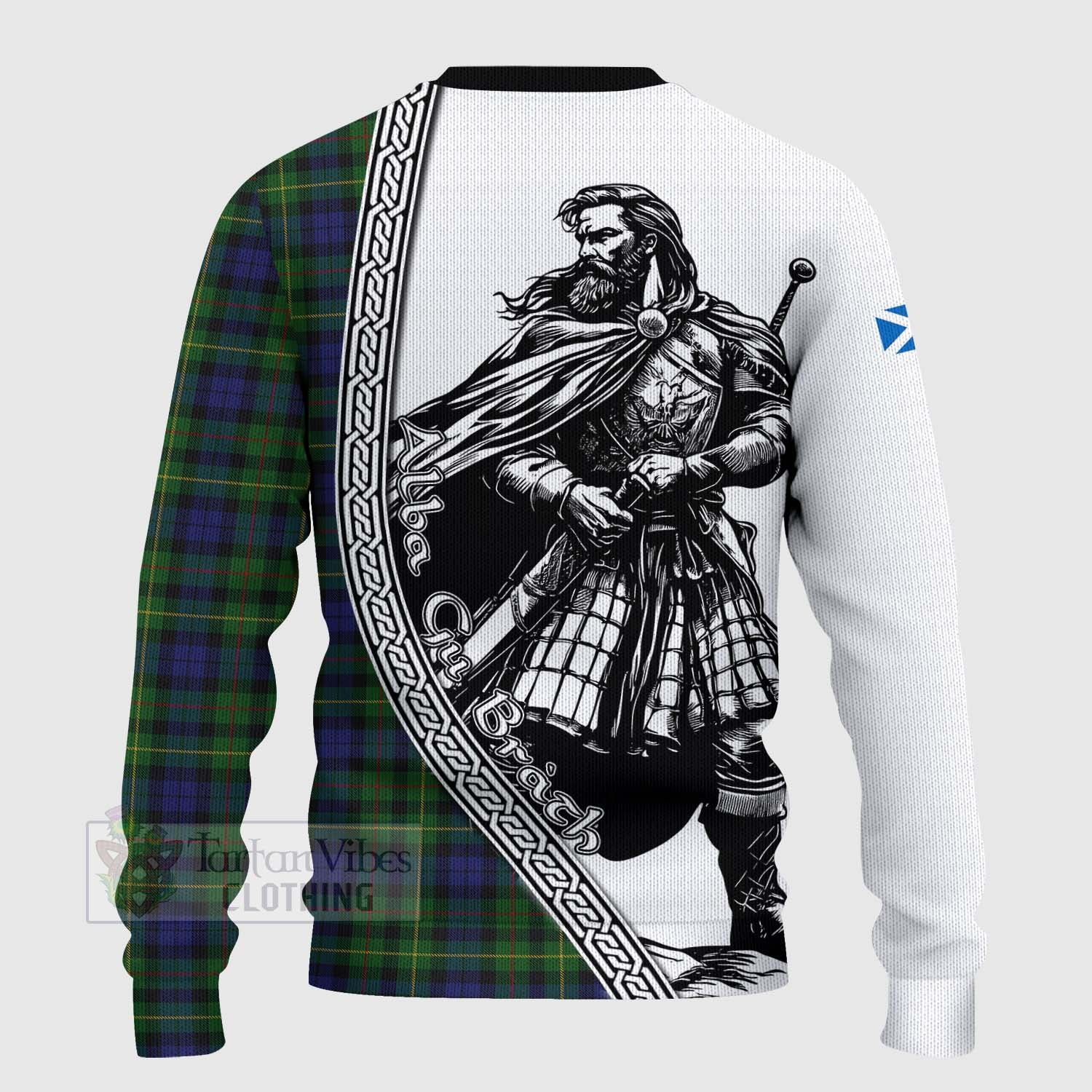 Tartan Vibes Clothing Rollo Tartan Clan Crest Knitted Sweater with Highlander Warrior Celtic Style