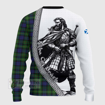 Rollo Tartan Clan Crest Knitted Sweater with Highlander Warrior Celtic Style