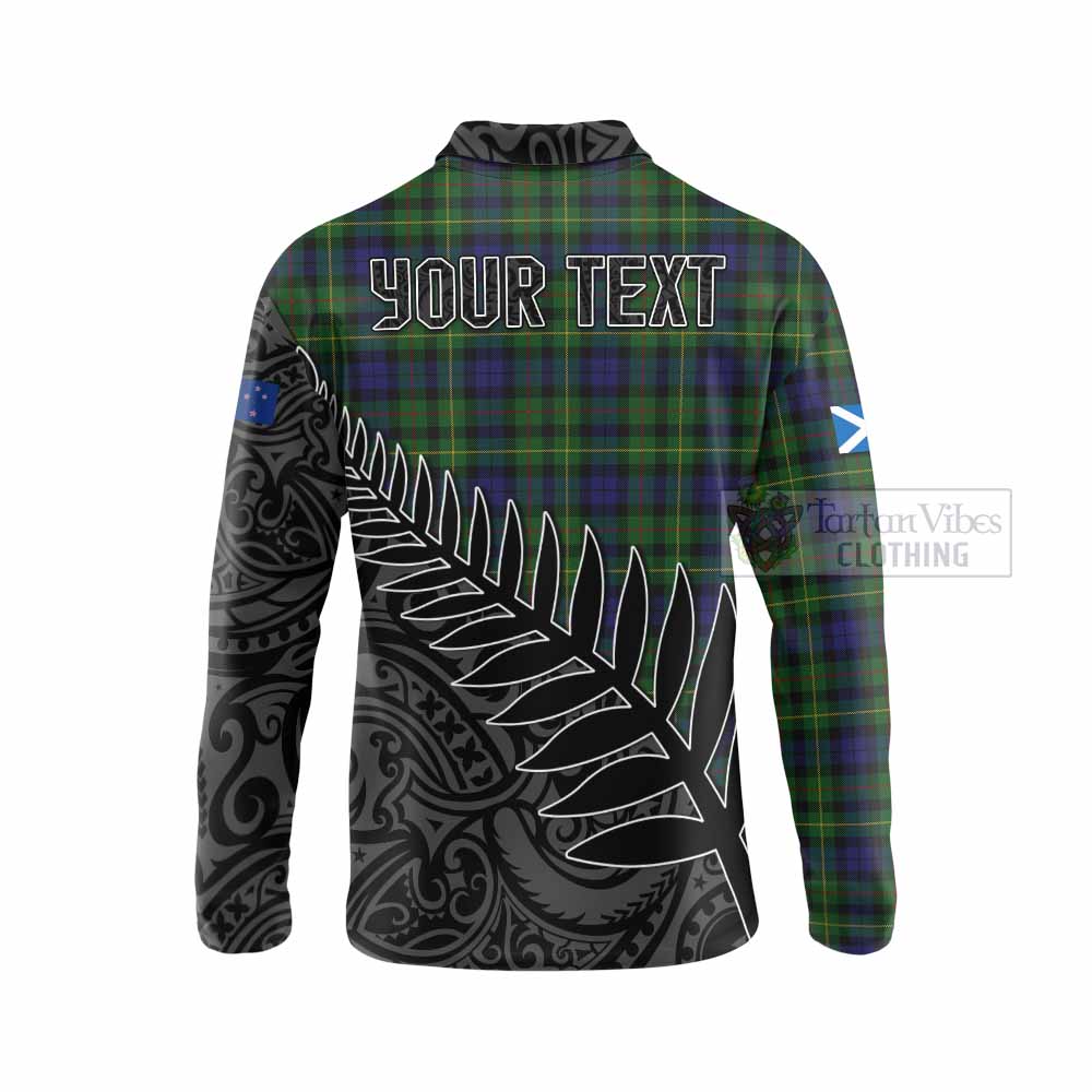 Tartan Vibes Clothing Rollo Crest Tartan Long Sleeve Polo Shirt with New Zealand Silver Fern Half Style