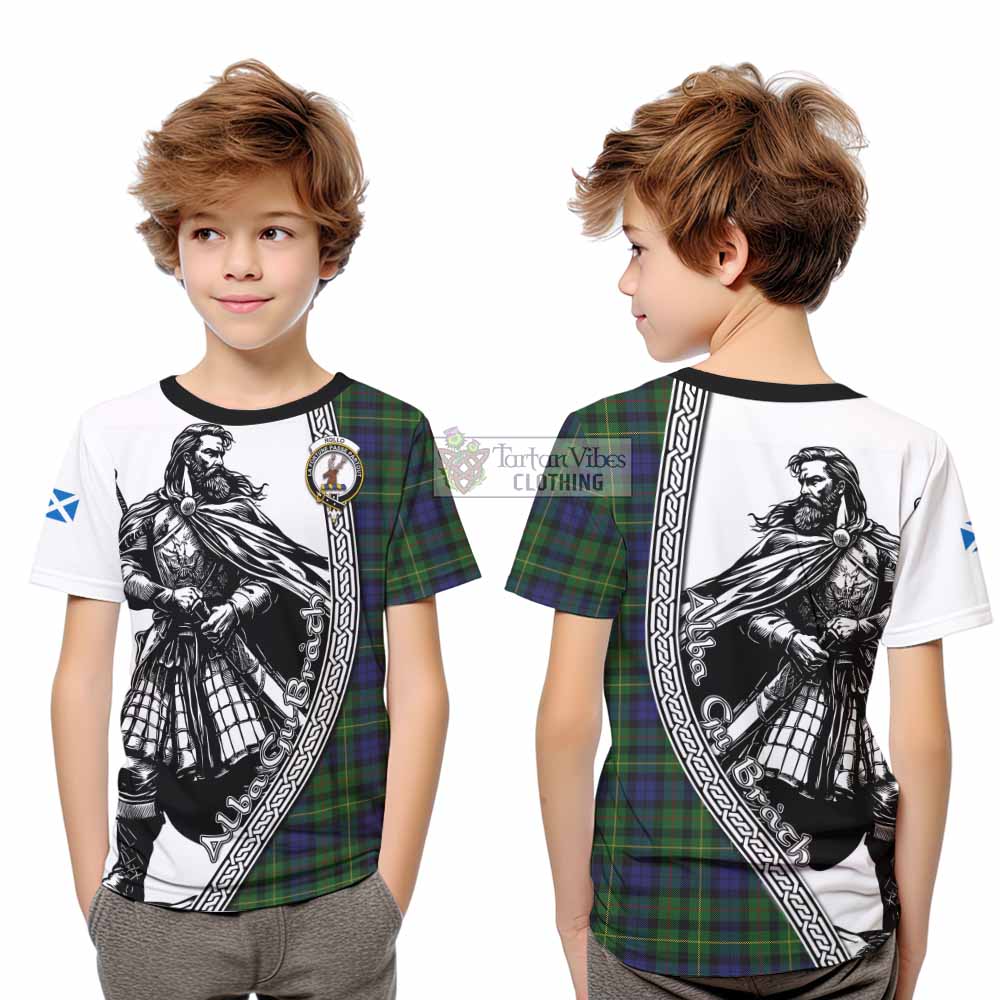 Rollo Tartan Clan Crest Kid T-Shirt with Highlander Warrior Celtic Style - Tartan Vibes Clothing