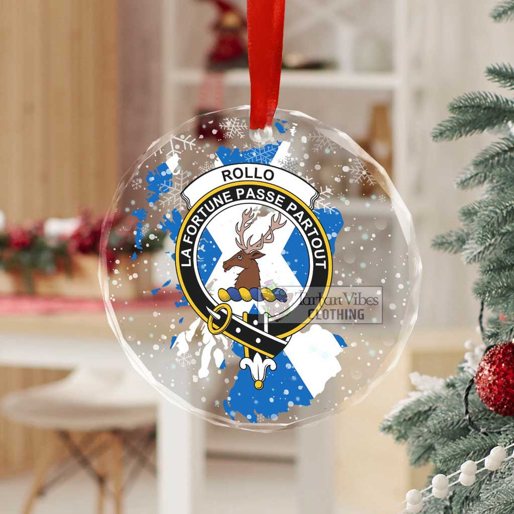 Tartan Vibes Clothing Rollo Clan Crest Christmas Glass Ornament with Scotland Map