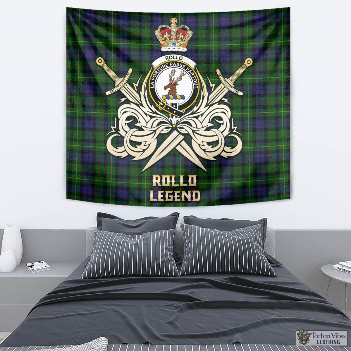 Tartan Vibes Clothing Rollo Tartan Tapestry with Clan Crest and the Golden Sword of Courageous Legacy