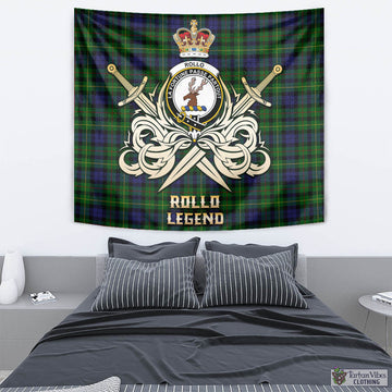 Rollo Tartan Tapestry with Clan Crest and the Golden Sword of Courageous Legacy