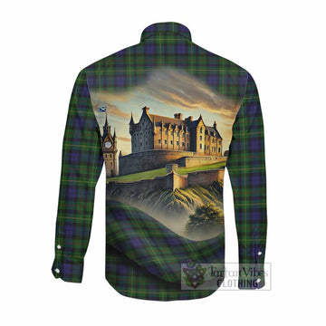 Rollo Tartan Family Crest Long Sleeve Button Shirt with Scottish Ancient Castle Style Men's Shirt - Tartan Vibes Clothing