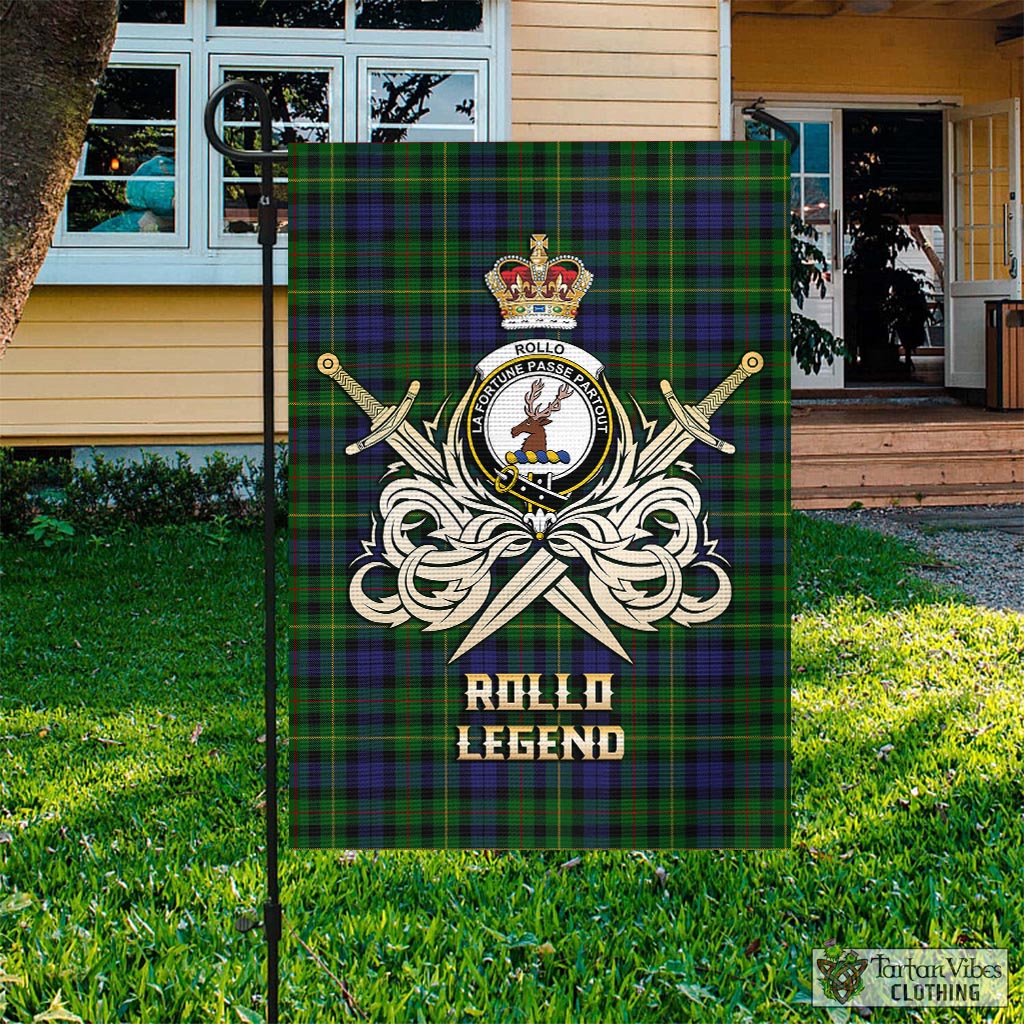 Tartan Vibes Clothing Rollo Tartan Flag with Clan Crest and the Golden Sword of Courageous Legacy