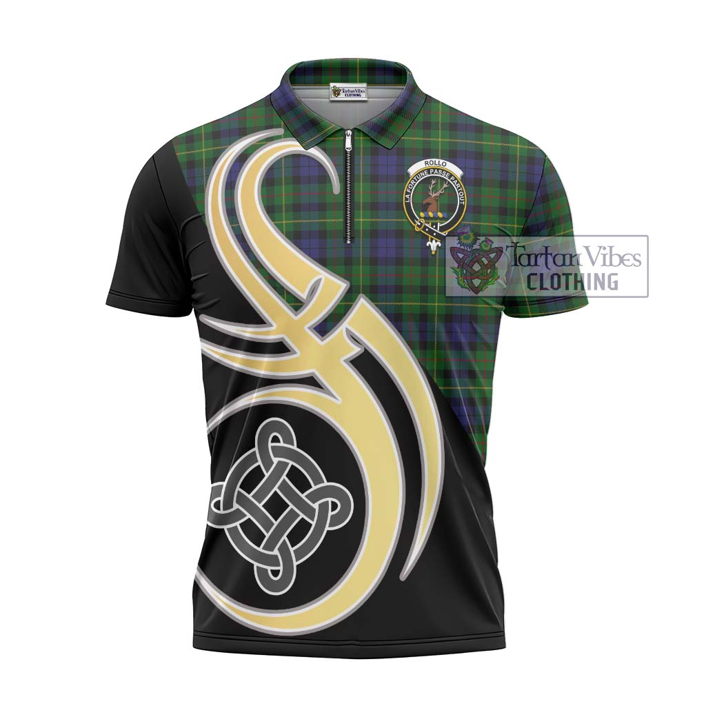 Tartan Vibes Clothing Rollo Tartan Zipper Polo Shirt with Family Crest and Celtic Symbol Style