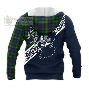 Rollo Tartan Knitted Hoodie Featuring Thistle and Scotland Map