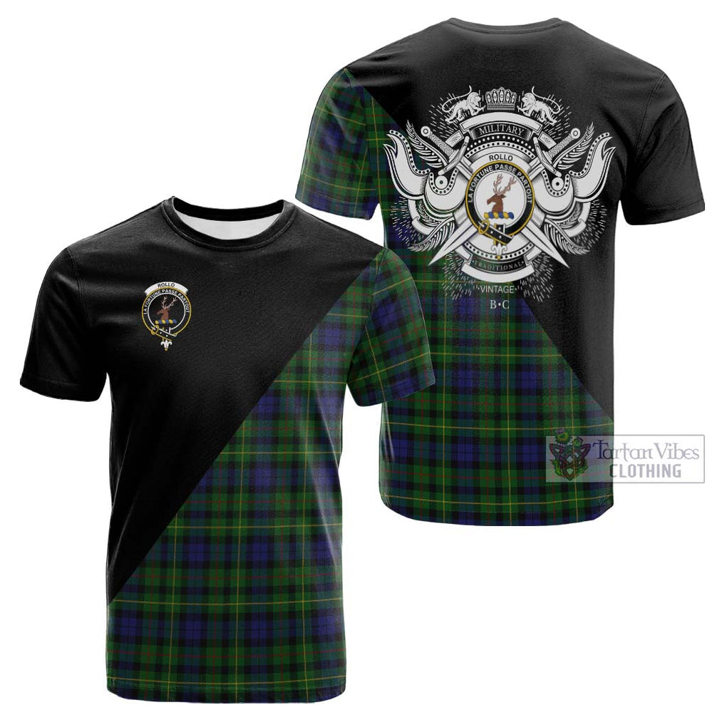 Tartan Vibes Clothing Rollo Tartan Cotton T-shirt with Family Crest and Military Logo Style